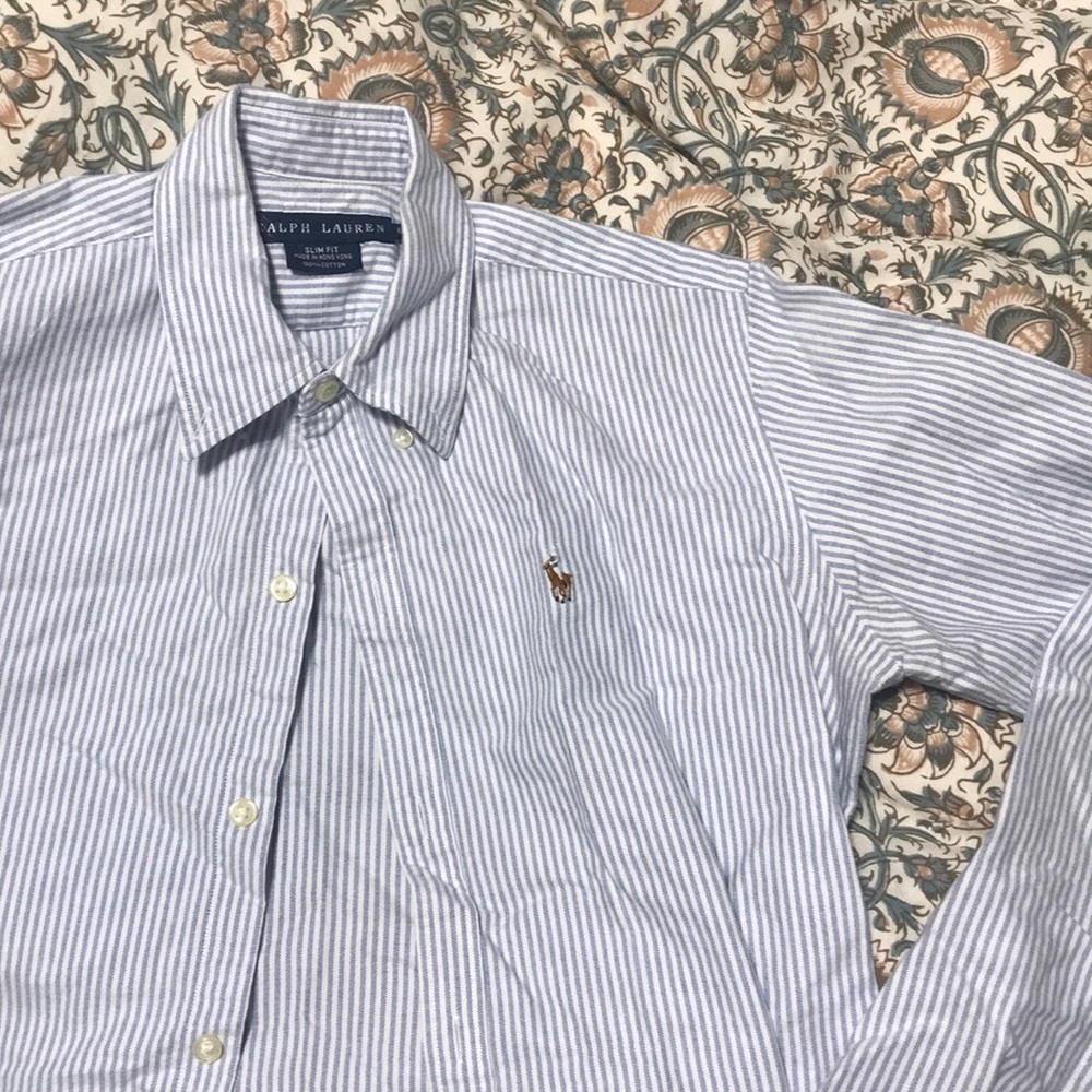 Blue & White Seersucker Polo Shirt